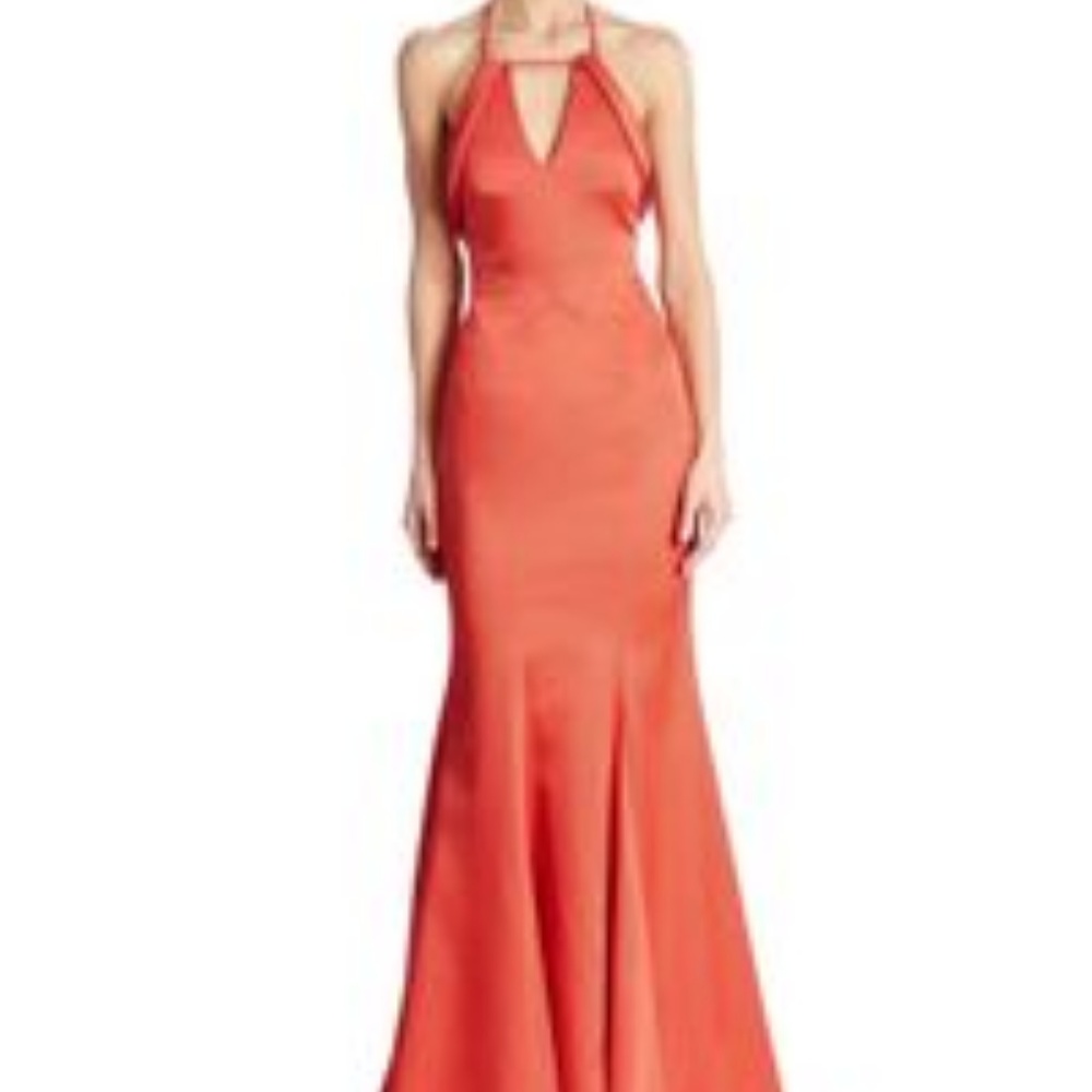 ZAC Zac Posen Coral Salma Halter Mermaid Gown Form